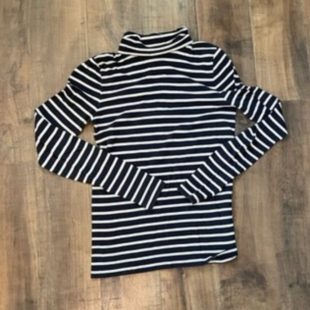 J.Crew Striped Navy White Turtleneck Long Sleeve Top 100% Cotton Mock Neck Small